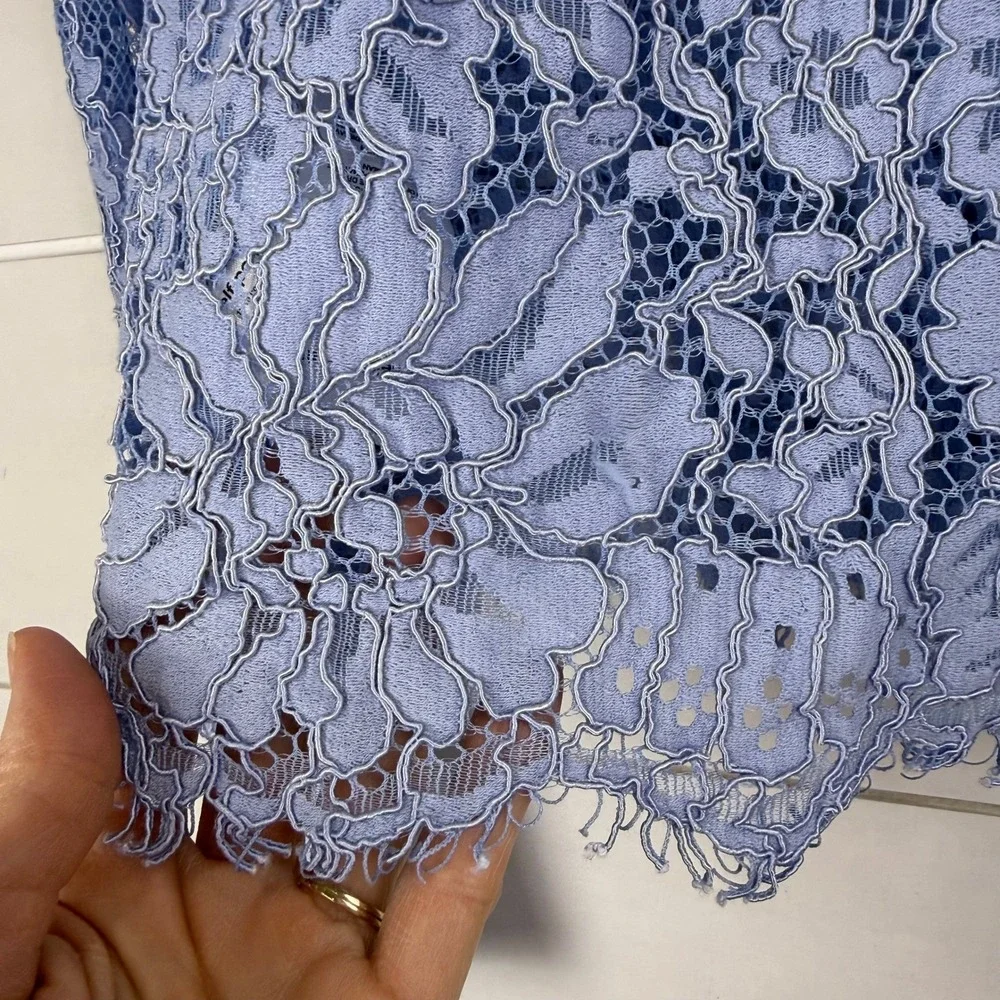 Self Portrait Blue Fine‎ Corded Lace Collared Button Up Shirt Top WOMEN 6 SHEER